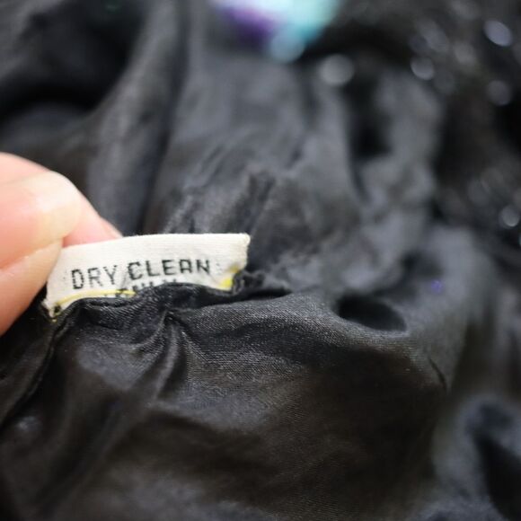 Vintage 80s Silk Sequin Peacock Butterfly Evening Gown Maxi Dress - Picture 16 of 16